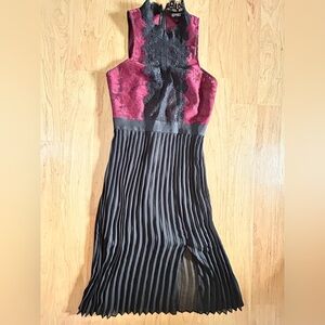 Express Black Pleated and Red Lace Dress Retro Gothic Size 4